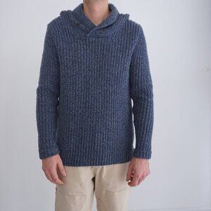 Club Monaco Blue Gray Knit Fisherman 80% Lambswool Collared Sweater Medium